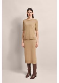Rundhalspullover Bugatti, Damen, Gr. XL, beige, 40% Wolle, 30% Viskose, 20% Polyamid, 10% Kaschmir, unifarben, normal, Rundhals, Pullover Rundhalspullover, mit kurzem Arm