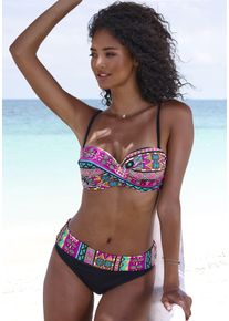 B&uuml;gel-Bandeau-Bikini Buffalo, Damen, Gr. 38, Cup A, pink (pink bedruckt), Microfaser, bedruckt, Bikini-Sets B&uuml;gel-Bandeau-Bikini, mit farbenfrohen Design