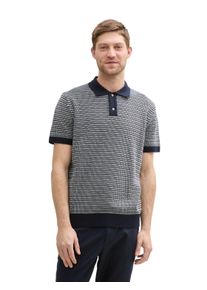 Kurzarmpullover Tom Tailor, Herren, Gr. M, blau (navy wei&szlig;), Strick, Obermaterial: 100% Baumwolle, gemustert, gerade h&uuml;ftbedeckend, Rundhals, Pullover Kurzarmpullover, mit Strick-Muster und Polo-Kragen