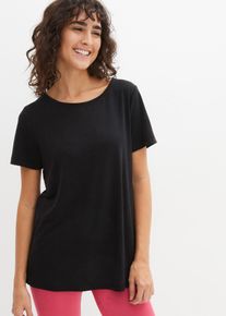 T-Shirt bonprix, Damen, Gr. 48/50 (XL), schwarz, Obermaterial: 64% Polyester, 32% Viskose, 4% Elasthan, loose fit, Shirts T-Shirt, Loose Fit, Kurzarm-Design, f&uuml;r sportliche Aktivit&auml;ten