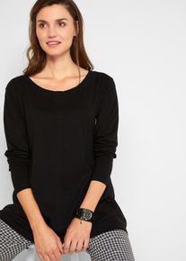 Langarmshirt bonprix "Langarmshirt aus Baumwoll-Viskose-Mix", Damen, Gr. 44/46 (L), schwarz, Obermaterial: 50% Baumwolle, 50% Viskose, ausgestellt, Shirts Langarmshirt, ausgestellte Passform, Langarm, f&uuml;r vielseitige Anl&auml;sse