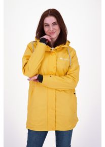 Regenjacke DEPROC Active "Friesennerz NEW ELLESMERE", Damen, Gr. 44L, gelb, 100% Polyester, figurumspielend, gerader Abschluss mit Druckknopf, Jacken Regenjacke, auch in Gro&szlig;en Gr&ouml;&szlig;en erh&auml;ltlich