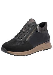 Sneaker Rieker, Damen, Gr. 36, schwarz, grau, Lederimitat, Textil, Schuhe Sneaker, Freizeitschuh, Halbschuh, Schn&uuml;rschuh mit seitlichem Rei&szlig;verschluss