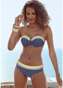 B&uuml;gel-Bandeau-Bikini-Top Lascana "Monri", Damen, Gr. 34, Cup D, bunt (blau, gelb, bedruckt), Recycling-Polyamid, bedruckt, gepunktet, Bikini-Oberteile B&uuml;gel-Bandeau-Bikini-Top, mit kontrastfarbenem Detail