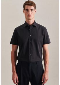 Businesshemd Seidensticker "Schwarze Rose", Herren, Gr. XL (44), normale &Auml;rmell&auml;ngen, schwarz, 100% Baumwolle, unifarben, slim fit, gerader Abschluss, Hemden Businesshemd, Slim 1/2 Kentkragen Uni