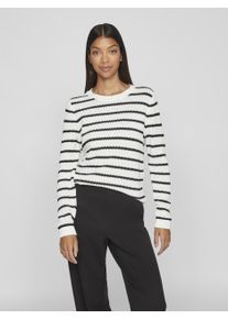 Rundhalspullover Vila "VIDALO O-NECK L/S STRIPE KNIT TOP- NOOS", Damen, Gr. XS, schwarz-wei&szlig; (wei&szlig; alyssum stripes:schwarz), Rippstrick, Obermaterial: 100% Baumwolle, gestreift, regular fit normal, Rundhals, Pullover Rundhalspullover