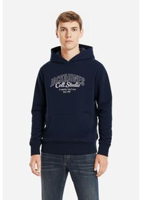 Jack & Jones Kapuzensweatshirt JACK & JONES JUNIOR "JJMAKOTO SWEAT HOOD JNR", Jungen, Gr. 128, blau (sky captain print:big print), angeraute Sweatware, Obermaterial: 60% Baumwolle, 40% Polyester, bedruckt, regular fit, Rippb&uuml;ndchen, Sweatshirts Kapuzensweatshirt