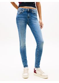 Skinny-fit-Jeans Tommy Jeans "SOPHIE LW SKN", Damen, Gr. 31, L&auml;nge 30, blau (denim medium), Denim/Jeans, Obermaterial: 98% Baumwolle, 2% Elasthan, unifarben, skinny fit kn&ouml;chellang, Jeans Skinny-fit-Jeans, mit Logo-Badge, in Kn&ouml;chell&auml;nge