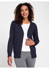Strickjacke Casual Looks, Damen, Gr. 46, blau (marine), 100% Baumwolle, unifarben, Strickjacken Strickjacke