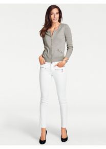 Cardigan Heine, Damen, Gr. 38, grau (grau, meliert), 90% Baumwolle, 10% Seide, unifarben, Strickjacken Cardigan