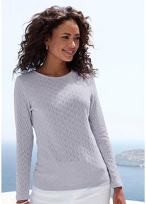 Langarmshirt Vivance "mit modischem Ajour-Muster", Damen, Gr. 48/50, blau (hellblau), Feinstrick, Obermaterial: 60% Baumwolle, 40% Polyester, Basic schmal normal, Rundhals, abgesteppt, Shirts Langarmshirt, aus weichem Baumwollstrick, Topseller