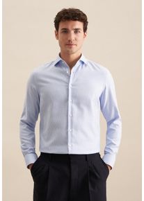 Businesshemd Seidensticker "Slim", Herren, Gr. M (40), normale &Auml;rmell&auml;ngen, blau, 100% Baumwolle, Strukturmuster, slim fit, 2-Knopf-Manschette, Hemden Businesshemd, Slim 1/1 Kentkragen Struktur