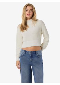 Stehkragenpullover Noisy may "NMDARA L/S HIGH NECK KNIT FWD NOOS", Damen, Gr. S, eggnog, Strick, Obermaterial: 70% Baumwolle, 30% Polyester, unifarben, taillenlang, hoch geschlossener Ausschnitt, Pullover Stehkragenpullover