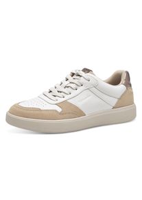 Plateausneaker Tamaris, Damen, Gr. 36, beige (beige, kombiniert), Leder, Lederimitat, Schuhe Plateausneaker, Freizeitschuh, Halbschuh, Schn&uuml;rschuh mit Kontrastbes&auml;tzen