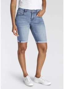 H.I.S. Jeansshorts H.I.S "duffyHS", Damen, Gr. 38, L&auml;nge 32, lt bl used, Denim/Jeans, Obermaterial: 73% Baumwolle, 25% Polyester, 2% Elasthan, schmal kurz, Jeans Jeansshorts, schmale Beinform, krempelbare Beinabschl&uuml;sse, normale Leibh&ouml;he
