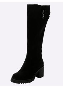 Weitschaftstiefel sheego, Damen, Gr. 38, XXL-Schaft, schwarz, Leder, Veloursleder, Schuhe Weitschaftstiefel