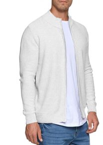 Strickjacke INDICODE "Marland", Herren, Gr. XL, grau (lt grau mix), Strick, Obermaterial: 100% Baumwolle, meliert, normal, hoch geschlossener Ausschnitt, Strickjacken Strickjacke