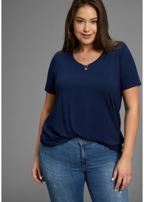 T-Shirt LAURA SCOTT CURVE, Damen, Gr. 52/54, blau, Jersey, Obermaterial: 94% Viskose, 6% Elasthan, unifarben, Basic, A-Linie h&uuml;ftbedeckend, V-Ausschnitt, Shirts T-Shirt, mit V-Ausschnitt aus flie&szlig;ender Viskose - GROSSE GR&Ouml;SSE, Topseller
