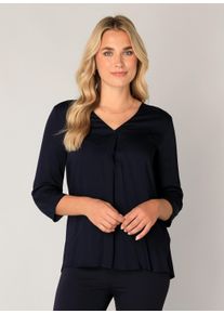 Shirtbluse Base Level, Damen, Gr. 38, blau (dunkelblau), Web, Obermaterial: 100% Viskose, unifarben, figurumspielend h&uuml;ftbedeckend, V-Ausschnitt, mit Aufschlag 1-Knopf-Manschette mit Kn&ouml;pfen,verstellbar, Blusen Shirtbluse, mit V-Ausschnitt
