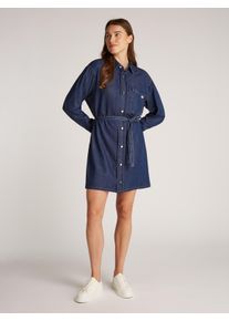 Jeanskleid Calvin Klein Jeans "BELTED TENCEL DENIM SHIRT DRESS", Damen, Gr. XL (42), N-Gr, schwarz (denim schwarz), Web, Obermaterial: 50% Baumwolle, 40% Lyocell, 10% Modal, unifarben, regular fit ca. Mitte Oberschenkel, &Auml;rmel mit &Auml;rmelschlitz 1-Knopf-Manschette, Kleider Jeanskleid, mit Logostickerei