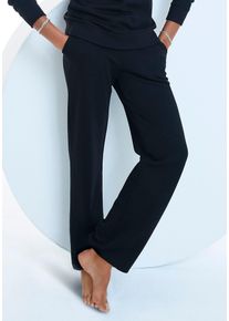 Loungehose BENCH. LOUNGEWEAR, Damen, Gr. 44/46, N-Gr, schwarz, Sweatware, Obermaterial: 60% Baumwolle, 40% Polyester, bestickt, unifarben, bequem lang, Hosen Loungehose, Relaxhose mit Logostickerei und Eingrifftaschen, Loungewear, Topseller