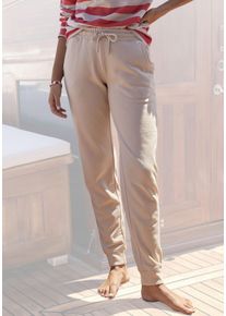 H.I.S. Relaxhose H.I.S, Damen, Gr. 44/46, N-Gr, braun (nougat), Interlock, Obermaterial: 60% Baumwolle, 40% Polyester, unifarben, Basic, bequem lang, Hosen Relaxhose, im maritimen Stil, Loungeanzug