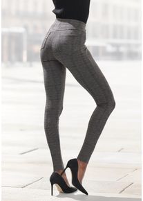 Leggings Lascana, Damen, Gr. 44/46, N-Gr, braun (braun mit schwarz), Obermaterial: 48% Viskose, 37% Polyamid, 10% Polyester, 5% Elasthan, Jacquardmuster, kariert, figurbetont lang, Hosen Leggings, mit zwei Ges&auml;&szlig;taschen, Jeggings, elastisch, Topseller