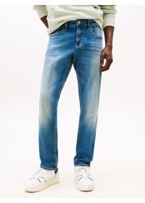 Gerade Jeans Tommy Jeans "Scanton Slim", Herren, Gr. 38, L&auml;nge 34, blau (denim mid blau grau), Denim/Jeans, Obermaterial: 92% Baumwolle, 6% Polyester, 2% Elasthan, slim fit lang, Jeans Gerade Jeans, Mit Markenlabel aus Leder hinten