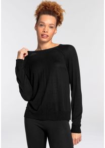 Rundhalspullover Flashlights, Damen, Gr. 36/38, schwarz, Feinstrick, Obermaterial: 50% Polyacryl, 50% Viskose, clean, unifarben, Basic, l&auml;ssig geschnitten h&uuml;ftlang, U-Boot-Ausschnitt, Pullover Rundhalspullover, in Feinstrick mit Raglan&auml;rmeln