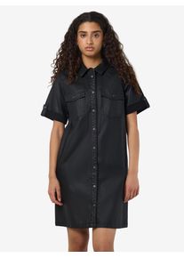 Jeanskleid Noisy may "NMNEW SIGNE S/S COATED DENIM DRESS NOOS", Damen, Gr. S, N-Gr, schwarz, Web, Obermaterial: 77% Viskose, 20% Nylon, 3% Elasthan, unifarben, kurz, mit Umschlag, Kleider Jeanskleid, im Leder-Look