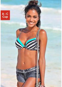 Push-Up-Bikini-Top Kangaroos "Anita", Damen, Gr. 40, Cup C, schwarz-wei&szlig; (schwarz, wei&szlig;), Microfaser, Polyamid, gestreift, kontrastfarbene Details, Bikini-Oberteile Push-Up-Bikini-Top, im sportlichen Blockstreifendesign