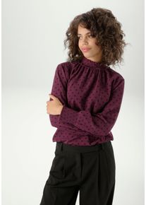 Schlupfbluse Aniston CASUAL, Damen, Gr. 46, rot (bordeaux, schwarz, gepunktet), Cr&ecirc;pe, Obermaterial: 100% Polyester, bedruckt, gepunktet, figurumspielend h&uuml;ftbedeckend, Smokb&uuml;ndchen, Blusen Schlupfbluse, Punkt f&uuml;r Punkt ein Hit