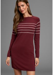 Strickkleid Laura Scott, Damen, Gr. 42, N-Gr, rot (bordeaux), Feinstrick, Obermaterial: 50% Viskose, 28% Polyester, 22% Polyamid, clean, mehrfarbig, figurbetont mini, Rundhals, Rippb&uuml;ndchen, Kleider Strickkleid, in figurnaher Form mit Zierstreifen