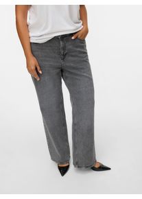 High-waist-Jeans Vero Moda CURVE "VMCTESSA HR WIDE J RA206 GA CUR NOOS", Damen, Gr. 46, L&auml;nge 32, blau (medium grau denim), Denim/Jeans, Obermaterial: 99% Baumwolle, 1% Elasthan, unifarben, oversize, Jeans High-waist-Jeans
