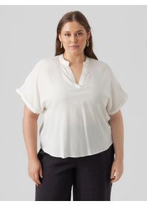 Shirtbluse Vero Moda CURVE "VMCBEAUTY SS TOP NOOS CUR", Damen, Gr. 52, snow wei&szlig;, Web, Obermaterial: 100% Viskose, unifarben, regular fit normal, V-Ausschnitt, Umschlagsaum, Blusen Shirtbluse, Viskose, regular fit, Kurzarm