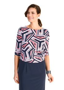 Midikleid, Damen, Gr. 54, N-Gr, bunt (marine, koralle), Web, Obermaterial: 95% Polyester, 5% Elasthan, HERMANN LANGE Collection, gemustert, unifarben, unifarben mit Farbeins&auml;tzen, figurbetont kniebedeckend, Rundhals, Kleider Midikleid, in 2 -teiliger Optik