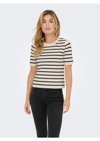 Kurzarmpullover Only "ONLFIE 2/4 PULLOVER NOOS KNT", Damen, Gr. XS, schwarz-wei&szlig; (cloud dancer stripes:schwarz), Strick, Obermaterial: 42% Viskose, 35% Nylon, 23% Polyester, gestreift, Rundhals, Pullover Kurzarmpullover