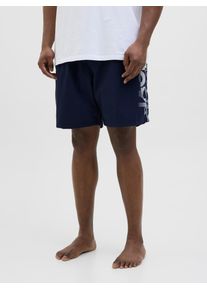 Jack & Jones PlusSize Badeshorts "JPSTMAUI JJSWIM SPLICE LOGO AKM SN PLS", Herren, Gr. 44, N-Gr, blau (navy blazer), Web, Recycling-Polyester, JACK & JONES PLUSSIZE, bedruckt, Badehosen Badeshorts