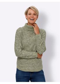 Rollkragenpullover Classic Basics "Rollkragen-Pullover", Damen, Gr. 38, gr&uuml;n (khaki, ecru, meliert), 100% Baumwolle, gemustert, mehrfarbig, meliert, Pullover Rollkragenpullover
