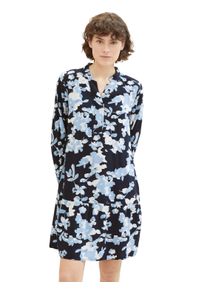 Tunikakleid Tom Tailor, Damen, Gr. 36, N-Gr, blau (blau cut floral design), Stoff, Obermaterial: 100% Viskose, gebl&uuml;mt, bequem kniefrei, V-Ausschnitt, B&uuml;ndchen, Kleider Tunikakleid, Sommerkleid mit Allover-Druck