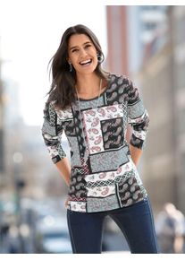 Langarmshirt Inspirationen "Shirt", Damen, Gr. 42, blau (wintert&uuml;rkis, bedruckt), 50% Baumwolle, 50% Modal, bedruckt, gemustert, mehrfarbig, Rundhals, Shirts Langarmshirt