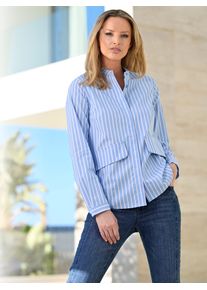 Langarmbluse Heine, Damen, Gr. 46, blau (himmelblau, wei&szlig;, gestreift), 67% Baumwolle, 29% Polyester, 4% Elasthan, gemustert, mehrfarbig, Rundhals, Blusen Langarmbluse