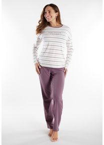 Pyjama Tom Tailor "Zaria", Damen, Gr. 42 (XL), lila, Single Jersey, Obermaterial: 95% Baumwolle, 5% Elasthan, lang, Rundhals, gerader Abschluss, Homewear-Sets Pyjama, gestreiftes Oberteil, mit Rundhalsausschnitt und langem Arm