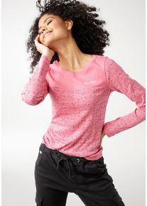 Langarmshirt Kangaroos, Damen, Gr. 32/34, lila (beere), Rippware, Obermaterial: 100% Baumwolle, bedruckt, kontrastfarbene Details, unifarben mit Farbeinsatz, sehr figurbetont h&uuml;ftbedeckend, Rundhals, Shirts Langarmshirt, Langarm, sehr figurbetont, aus Baumwolle, Topseller