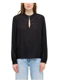 Langarmbluse Mustang "Damen Style Elsberry", Damen, Gr. 42, schwarz (schwarz 4185), Web, 100% Modal, unifarben, regular fit, Rundhals, Blusen Langarmbluse