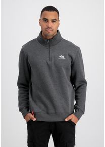 Sweater Alpha Industries "Half Zip Sweatshirt SL", Herren, Gr. S, grau (charcoal heather, wei&szlig;), Obermaterial: 80% Baumwolle, 20% Polyester, regular fit, Sweatshirts Sweater