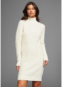 Strickkleid Laura Scott, Damen, Gr. 34, N-Gr, beige, Strick, Obermaterial: 50% Baumwolle, 50% Polyacryl, Zopfmuster, clean, unifarben, l&auml;ssig geschnitten mini, Rippb&uuml;ndchen, Kleider Strickkleid, mit Zopfstrickmuster und Stehkragen