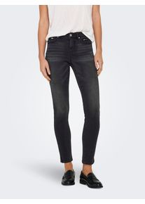 Skinny-fit-Jeans Only "ONLWAUW MW ZIP SK ANK DNM BOX", Damen, Gr. L (40), L&auml;nge 32, schwarz (washed schwarz), Denim/Jeans, Obermaterial: 64% Baumwolle, 31% Polyester, 3% Viskose, 2% Elasthan, unifarben, skinny fit kn&ouml;chellang, Jeans Skinny-fit-Jeans