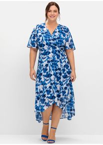 Sommerkleid sheego "Abendkleid", Damen, Gr. 56, Normalgr&ouml;&szlig;en, kobalt, gemustert, 100% Polyester, gebl&uuml;mt, gemustert, mehrfarbig, lang, V-Ausschnitt, Kleider Sommerkleid