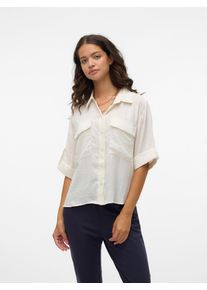 V&eacute;ro Moda Kurzarmbluse VERO MODA "VMFABIANA 3/4 SHIRT VMA NOOS", Damen, Gr. XS, beige (birch), Web, Obermaterial: 100% Polyester, unifarben, relaxed fit h&uuml;ftbedeckend, Blusen Kurzarmbluse